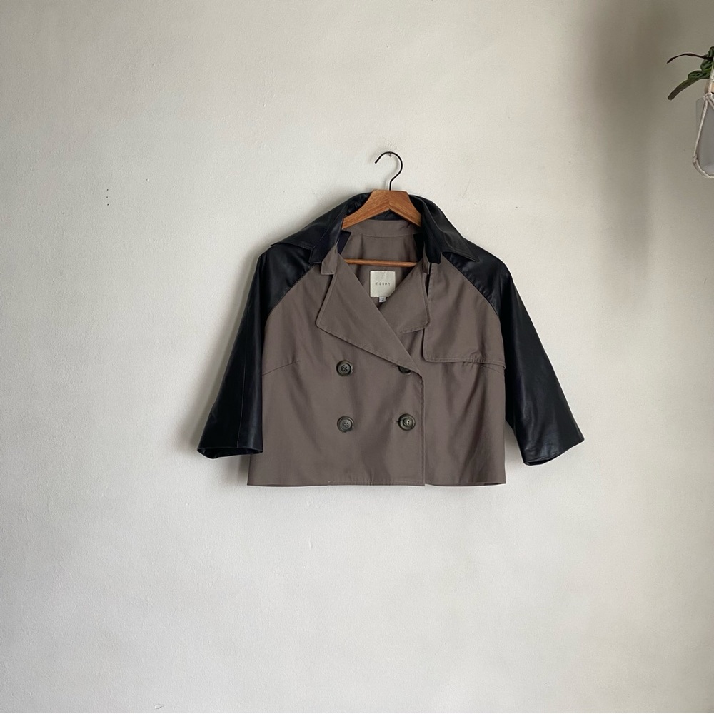 Mason Lambskin Grey Crop Trench Coat